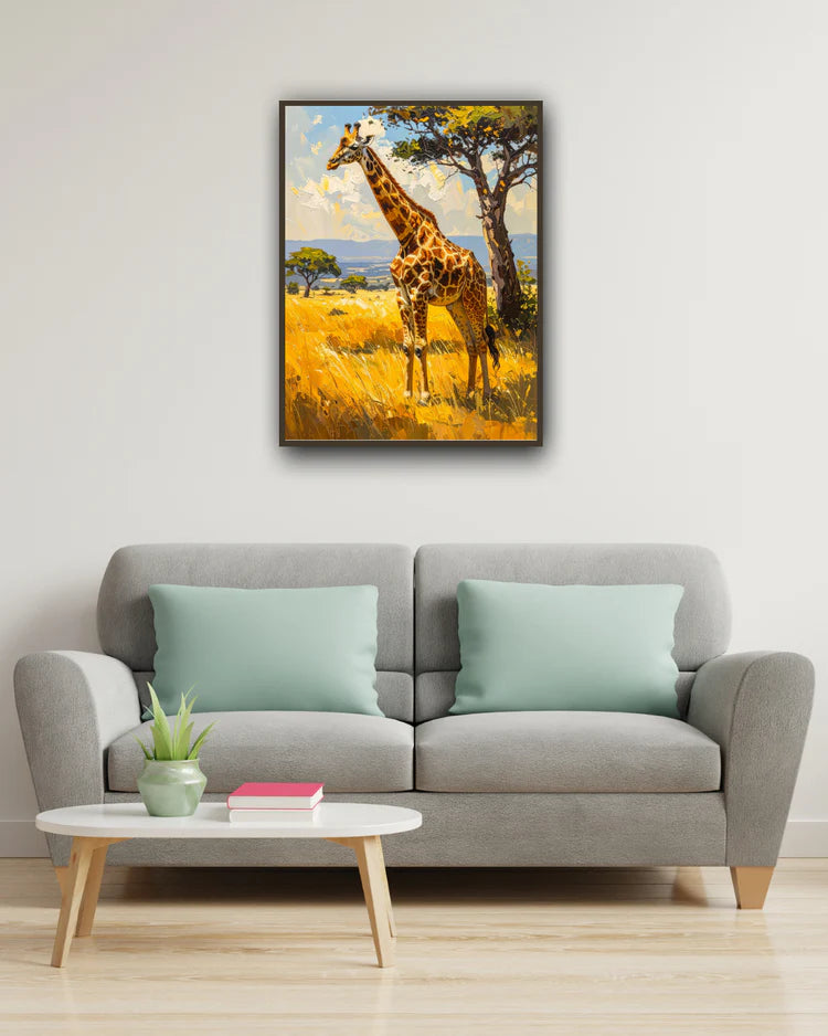 Animal wall art giraffe canvas painting for stylish living room decor