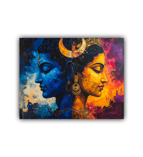 Artistic depiction of two faces, one blue and one orange, with a colorful abstract background.