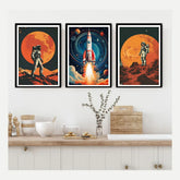Cosmic astronaut rocket wall art canvas set
