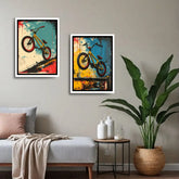 Retro cycling themed wall art canvas paintings
