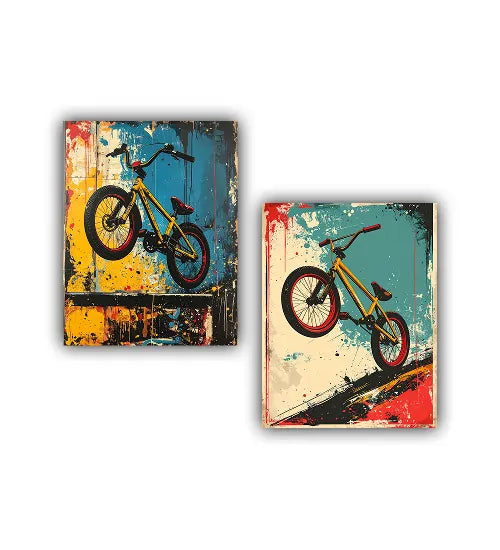 Retro bicycle illustration canvas wall art painting
