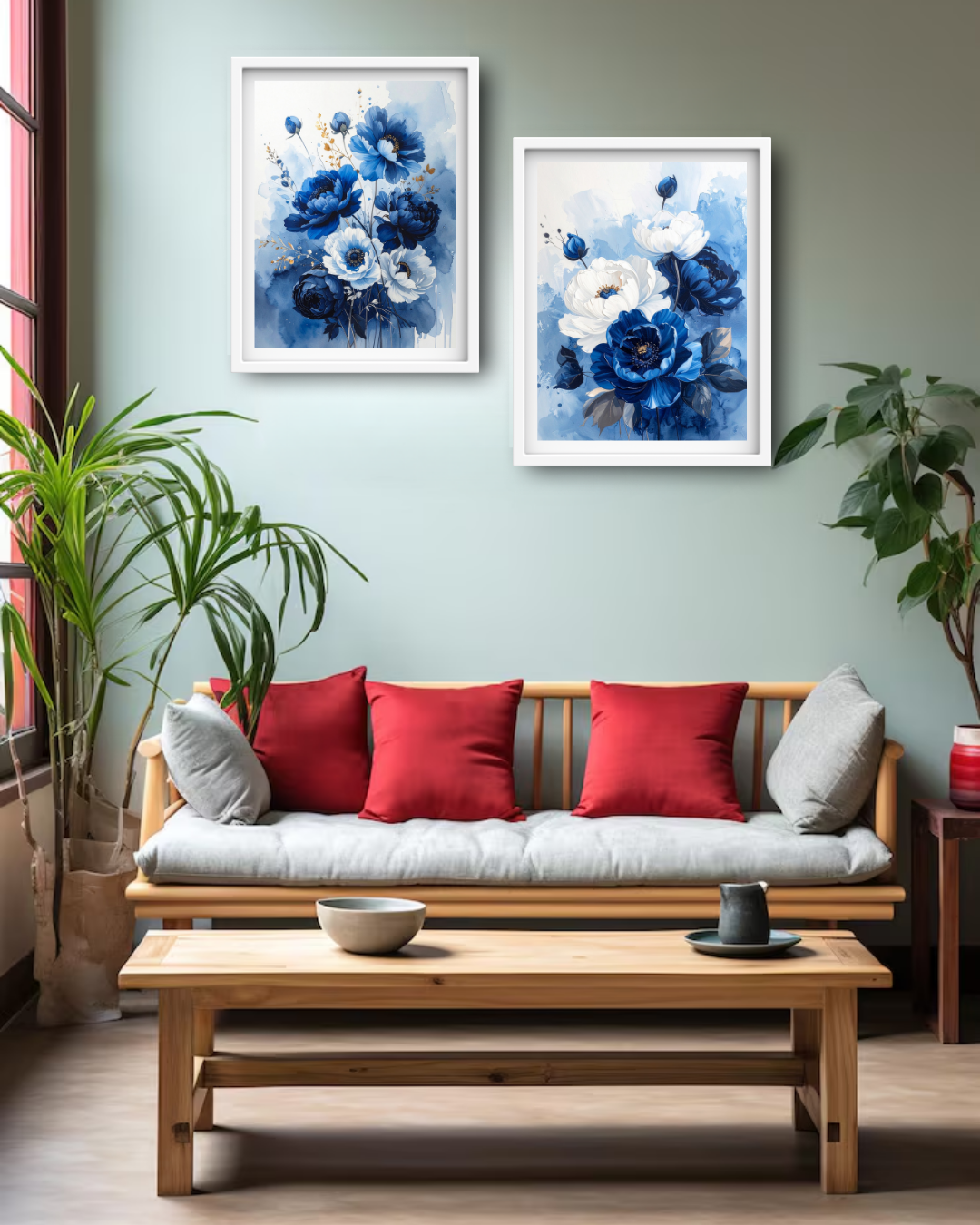 Blue Floral Wall Art Set - Wall Art Canvas WallArtVibes