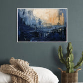 Blue beige abstract wall art on canvas