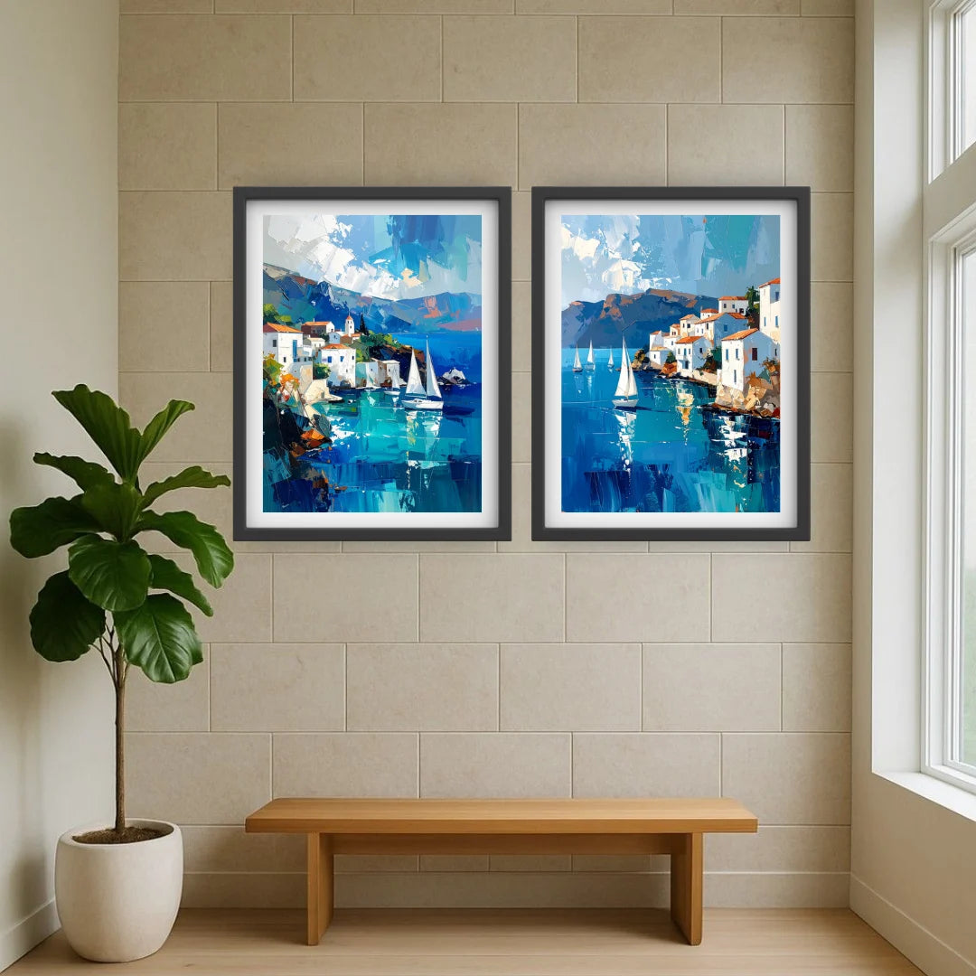Blue modern wall art set for living room walls