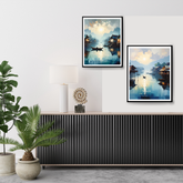 Blue tone nature canvas painting for modern interiors