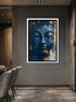 Blue meditation face modern wall art canvas painting for living room decor