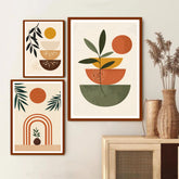 Boho leaf and plant abstract canvas wall art set