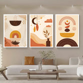 Boho style abstract canvas wall art set in contemporary home