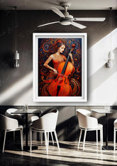 Cello musician wall art displayed in contemporary gallery style interior