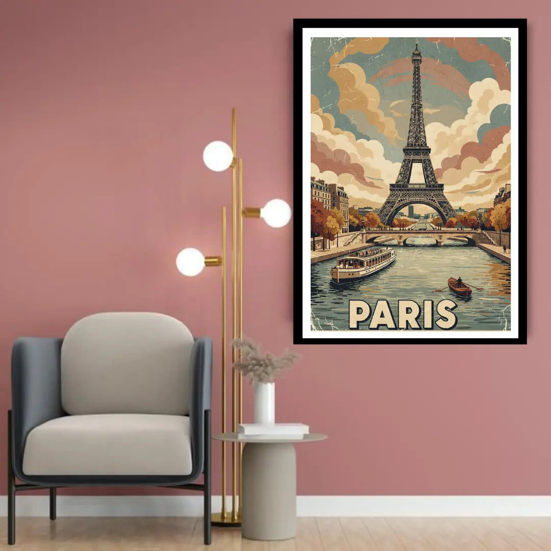 Paris city vintage travel canvas wall art
