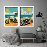 Classic motorcycle sunset wall art canvas
