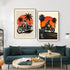 Retro motorcycle sunset wall art canvas painting set
