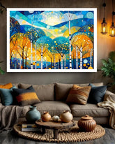 Stained Glass Forest Canvas Painting for Contemporary Living Room Wall Decor