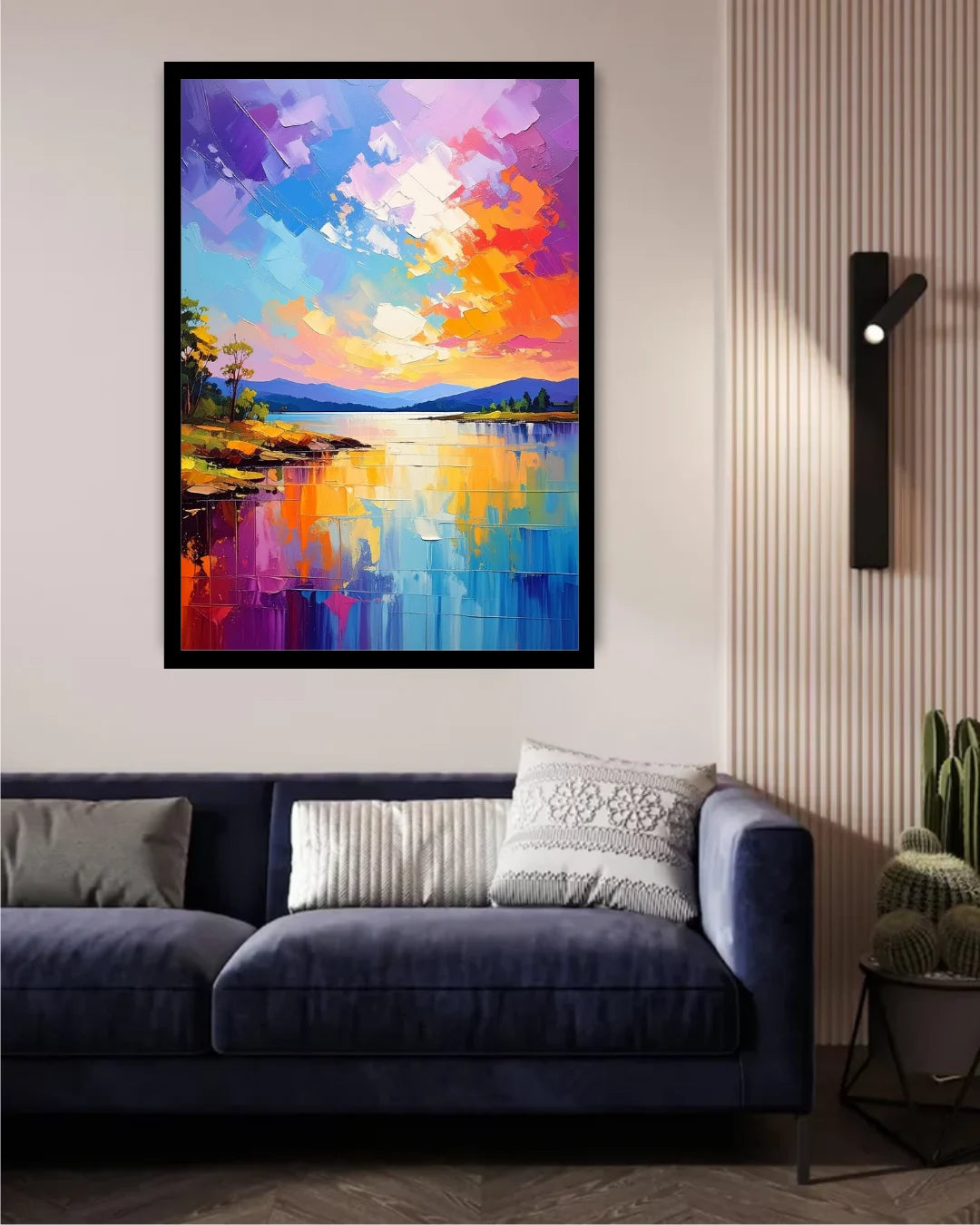 Colorful Abstract Lake Landscape Wall Art Canvas Painting for Modern Living Room Decor