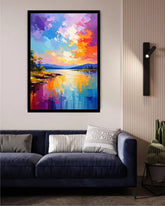Colorful Abstract Lake Landscape Wall Art Canvas Painting for Modern Living Room Decor