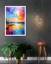 Vibrant Sunset Lake Canvas Wall Art for Contemporary Home Decoration