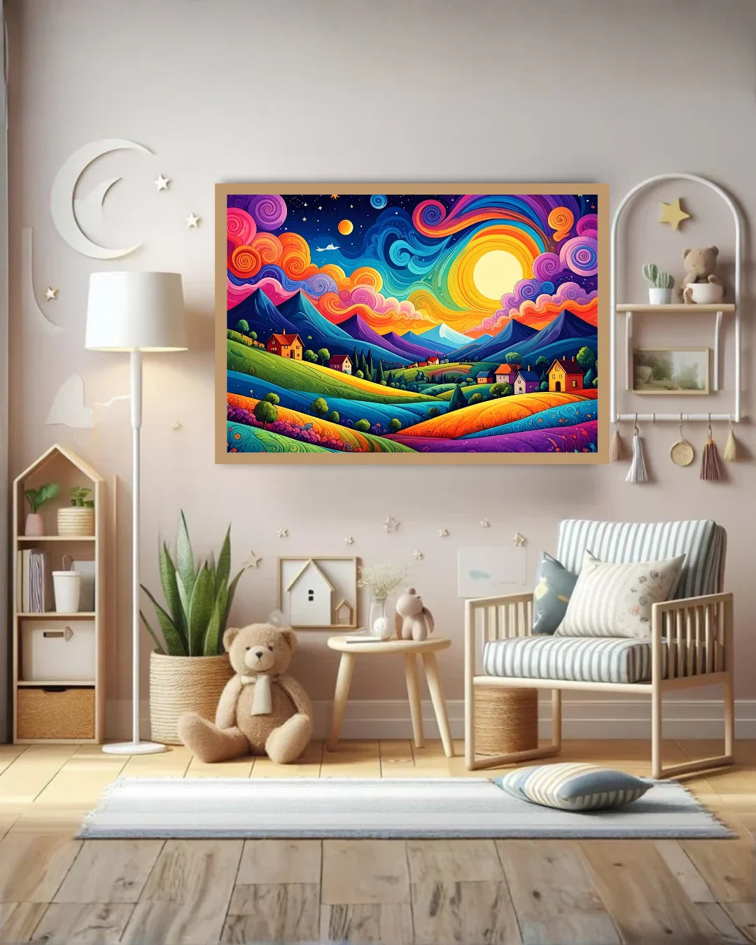 Colorful Fantasy Landscape Wall Art Canvas Painting for Kids Room Decor