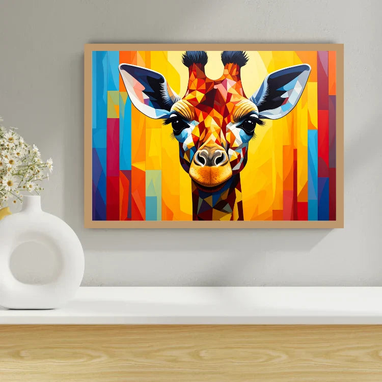 Colorful Geometric Giraffe Canvas Wall Art Framed Print for Modern Home Decor