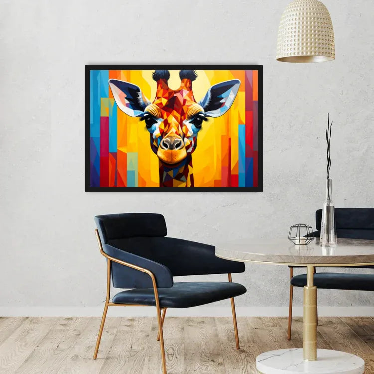 Framed Abstract Giraffe Canvas Painting in Contemporary Living Room