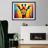 Modern Geometric Giraffe Canvas Wall Art Above Fireplace Mantel