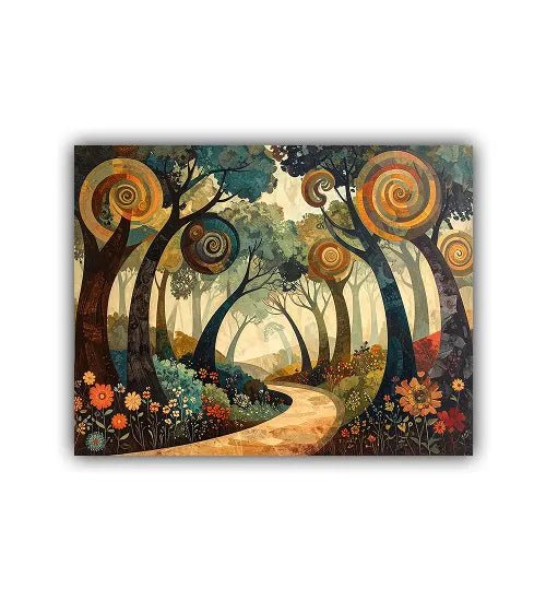 Colorful abstract circular landscape canvas wall art
