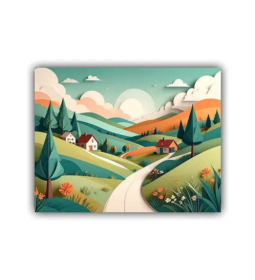 Colorful abstract coastal landscape canvas wall art
