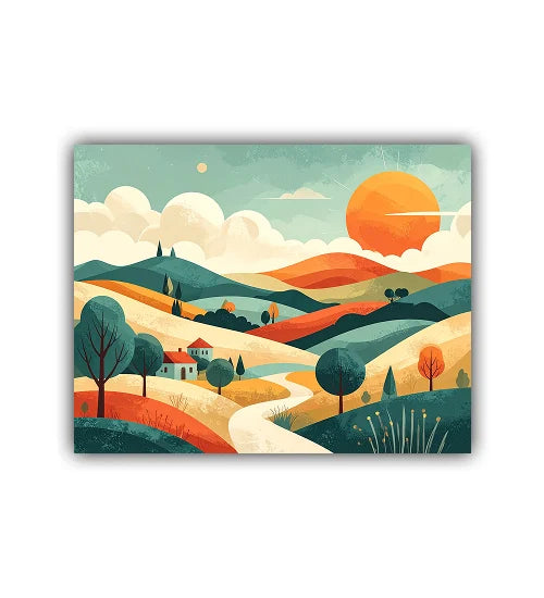 Colorful abstract modern landscape sun canvas wall art