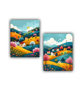 Colorful abstract mountain landscape canvas wall art set of two