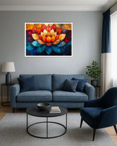 lotus wall art canvas in stylish living room interior