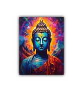 Colorful abstract painting of a Buddha figure with vibrant background