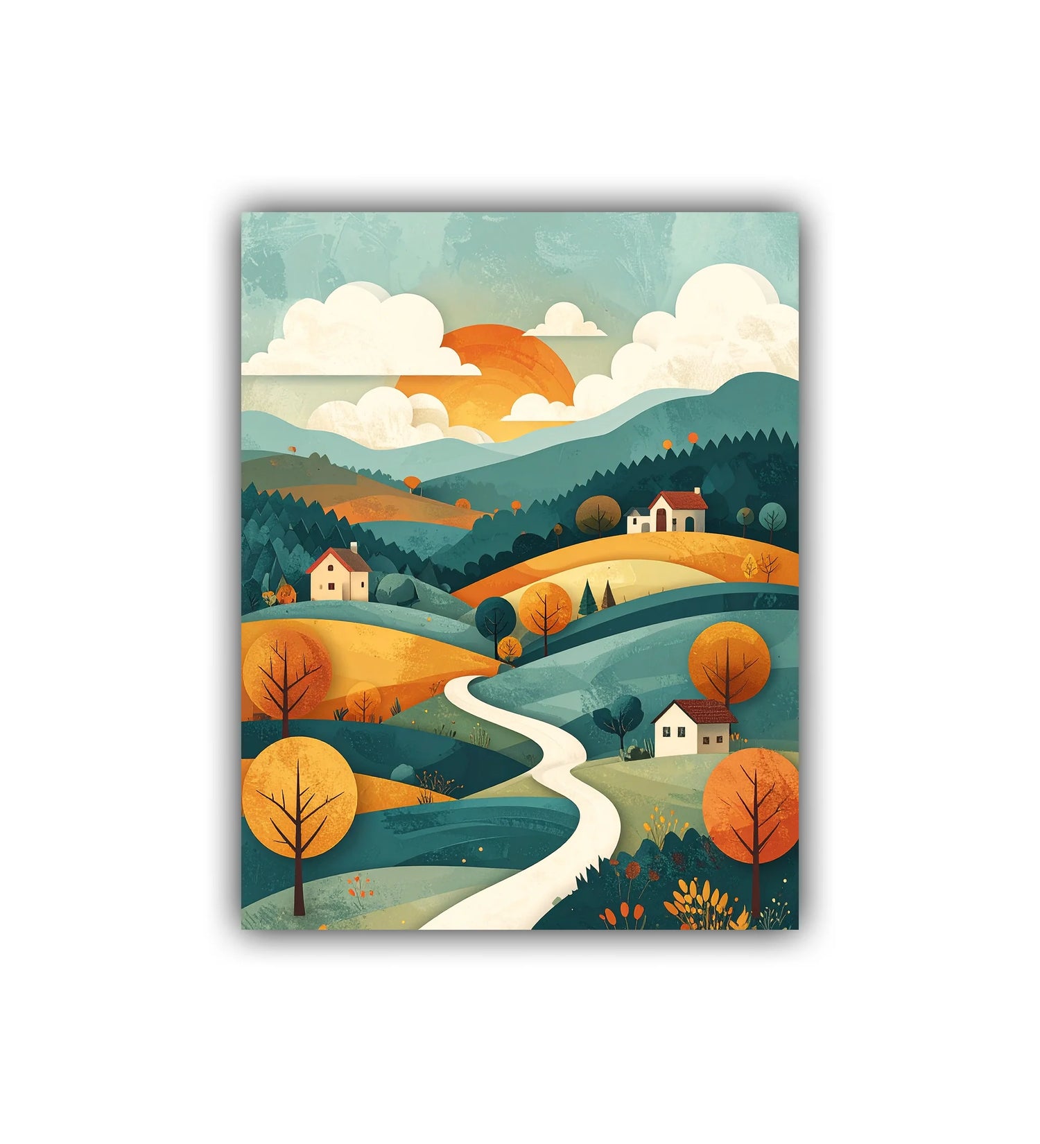 Colorful abstract pastel hills river canvas wall art