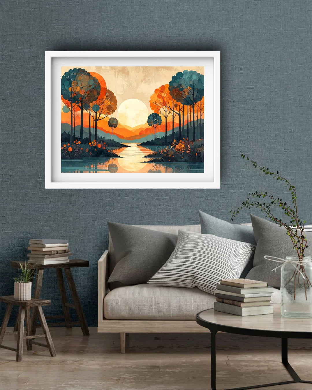 Colorful abstract symmetrical tree landscape canvas wall art