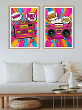 Colorful pop art boombox canvas wall art two panel set