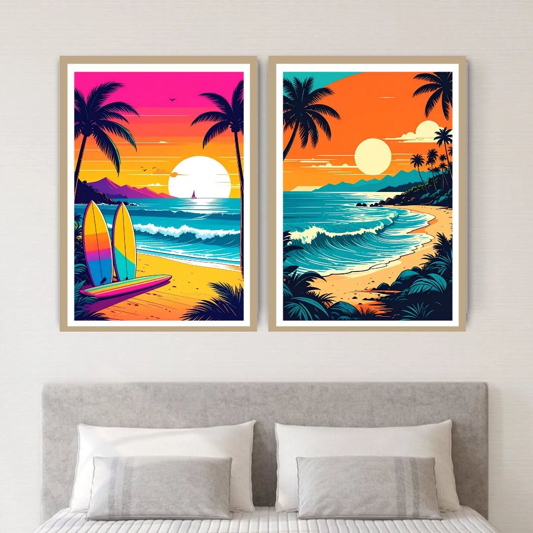 Colorful tropical beach sunset canvas wall art
