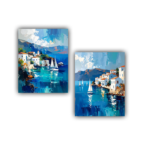 Contemporary blue wall art panels for home decoration