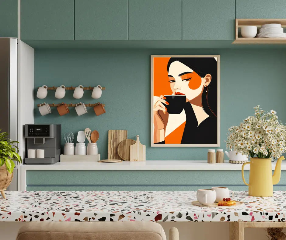 Contemporary woman portrait wall painting in modern abstract art style