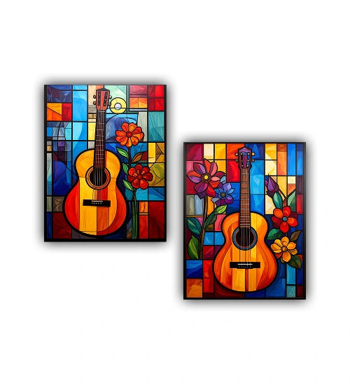 Contemporary guitar art canvas enhancing creative home interior space