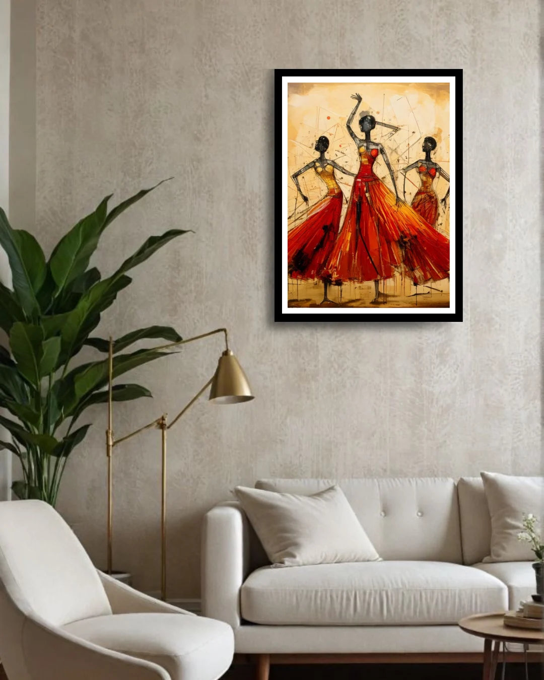 Indian folk dance wall art painting with traditional Rajasthani dancers
