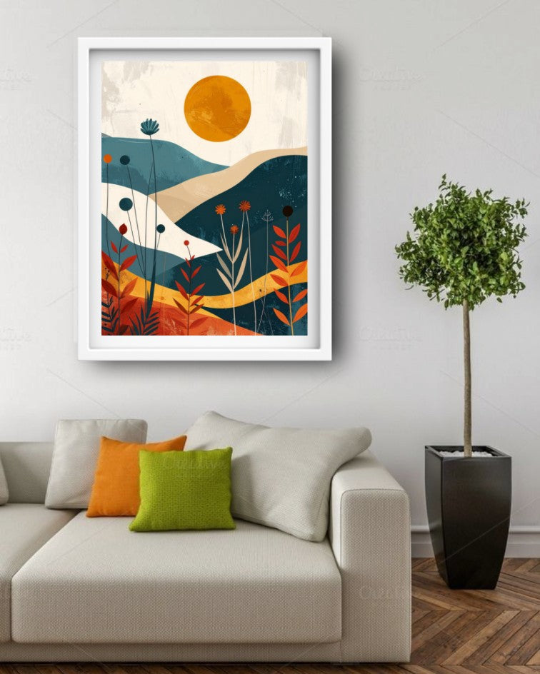 minimal abstract wall art canvas in modern living room