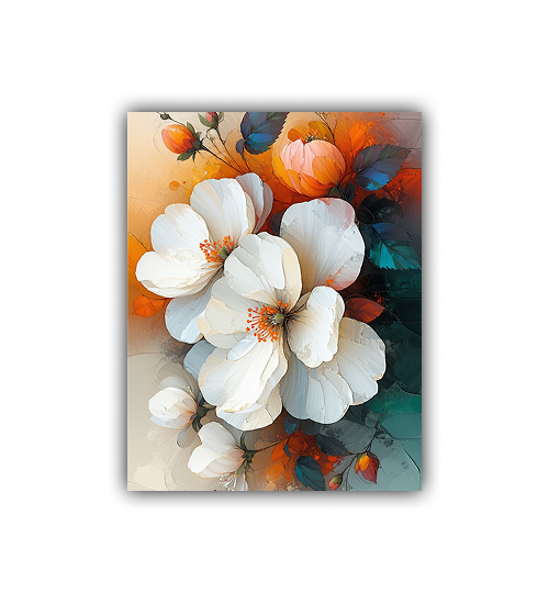 White Magnolia Blooms Canvas Wall Art - Modern Floral Painting