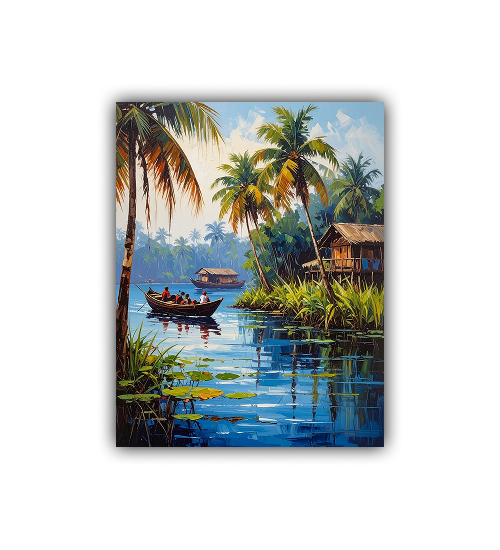 Tropical Canoe Ride Wall Art Canvas paintings