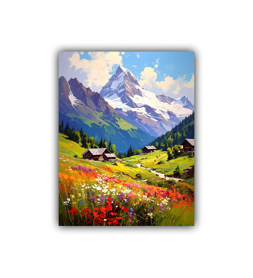 Mountain meadow landscape canvas wall painting
