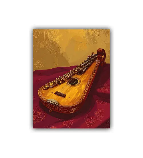 Veena Musical Instrument Wall Art – Traditional Indian String Instrument Canvas Painting