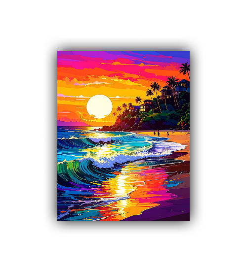 Spectrum Shores: Sunset Waves - Wall Art Canvas