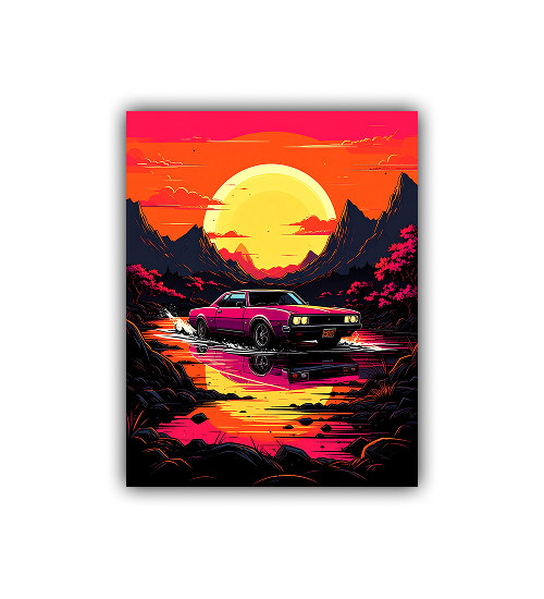 Synthwave Muscle Car Sunset Retro Canvas Art