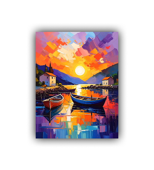 Sunset Harbor: Boats in Color - Wall Art Canvas
