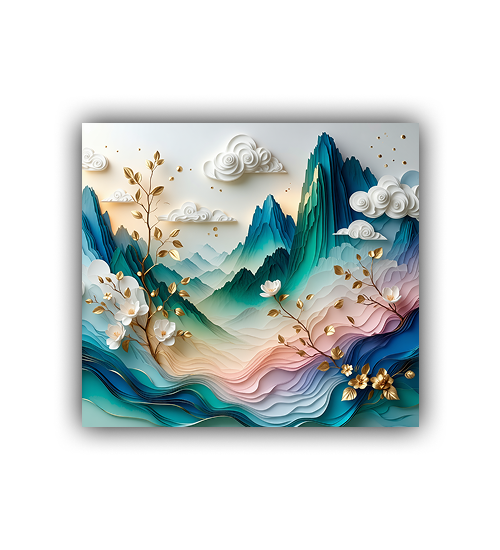 3D Floral Landscape Art - Paper Cut Mountain &amp; Flower Canvas