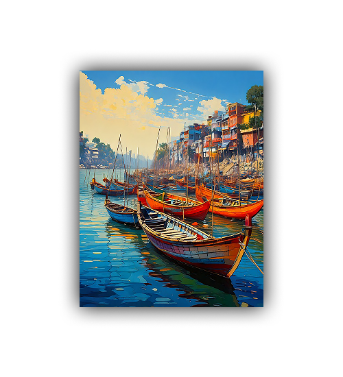 Banaras Boats on the Ghat – Wall Art Canvas