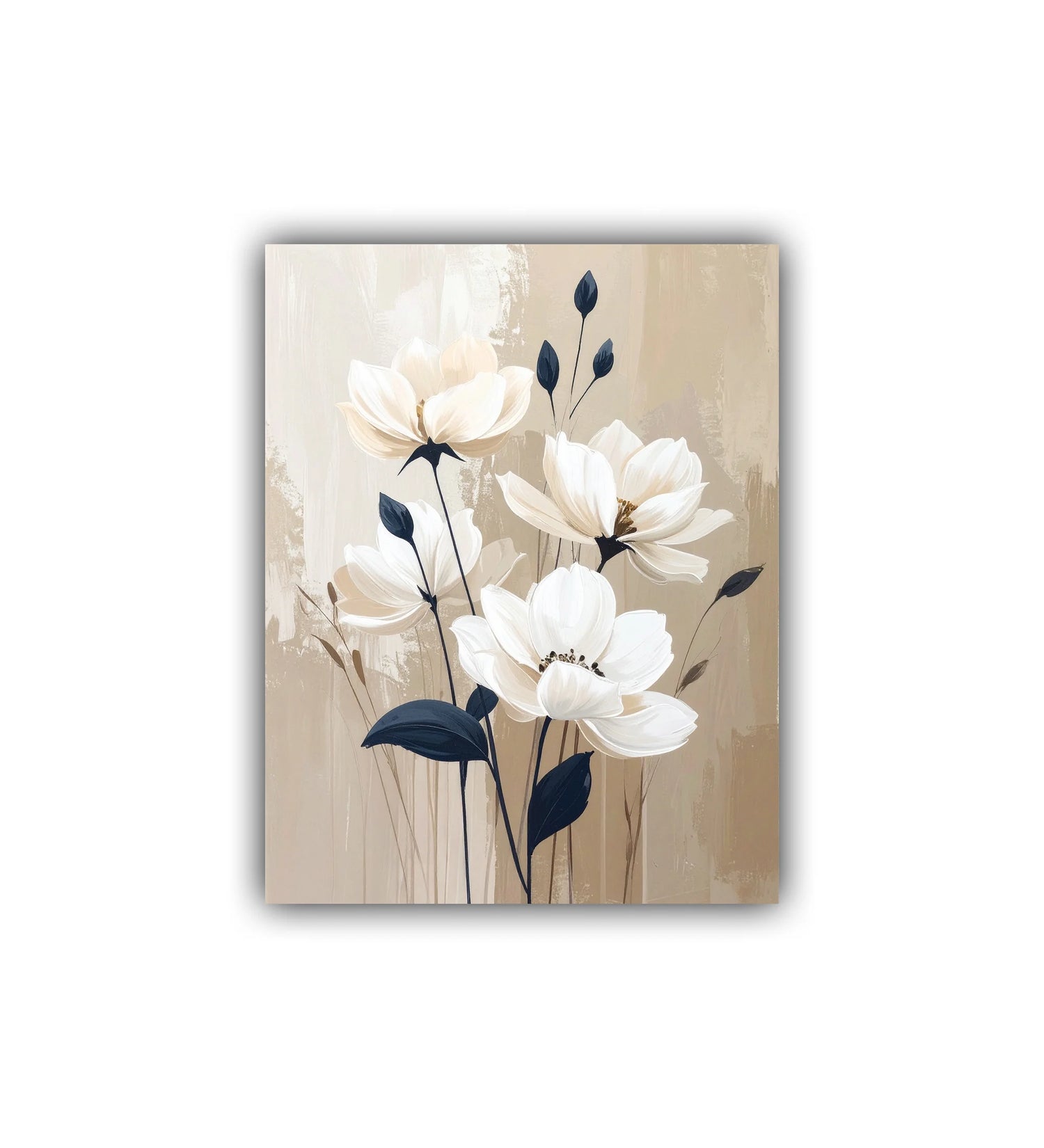 Minimal Beige Floral Art - Wall Art Canvas