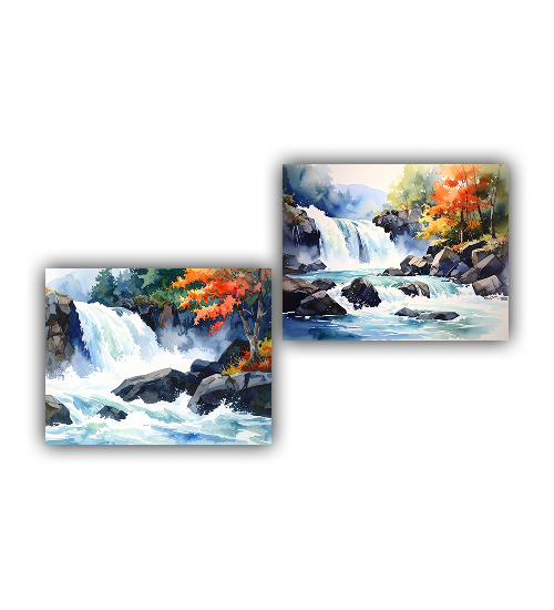 Autumn Waterfall - Set Of 2 - Wall Art Canvas